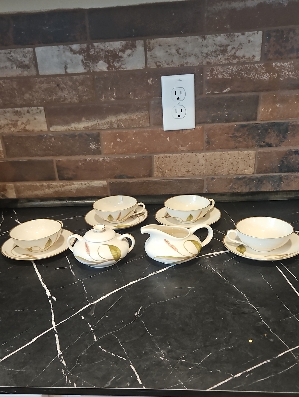 Franciscan Ivory and Gold Leaf Porcelain Tea Set - 6 Piece
